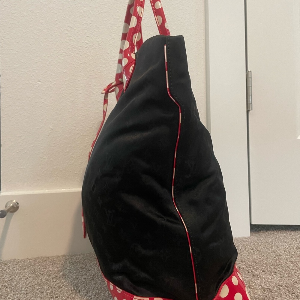 Louis Vuitton Black Tote with Red and White Polka Dot Trim - Picture 2 of 10